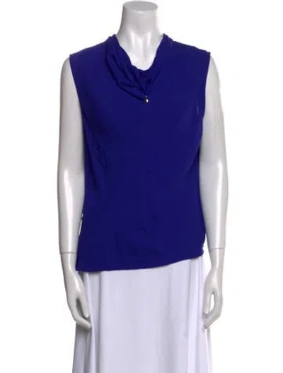 Pre-owned St John Silk Cowl Neck Top In Blue