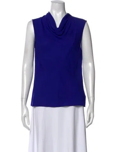 Pre-owned St John Silk Cowl Neck Top In Blue