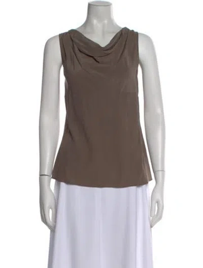 Pre-owned St John Silk Cowl Neck Top In Brown