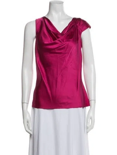 Pre-owned St John Silk Cowl Neck Top In Pink