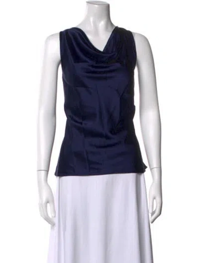 Pre-owned St John Silk Cowl Neck Top W/ Tags In Blue