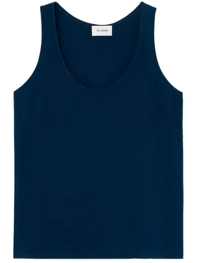 St John Silk Crepe De Chine Tank Top In Blue