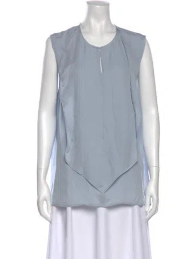 Pre-owned St John Silk Crew Neck Blouse In Blue