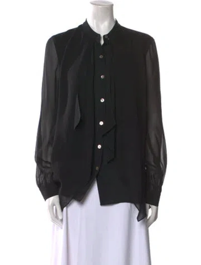 Pre-owned St John Silk Crew Neck Button-up Top In Black