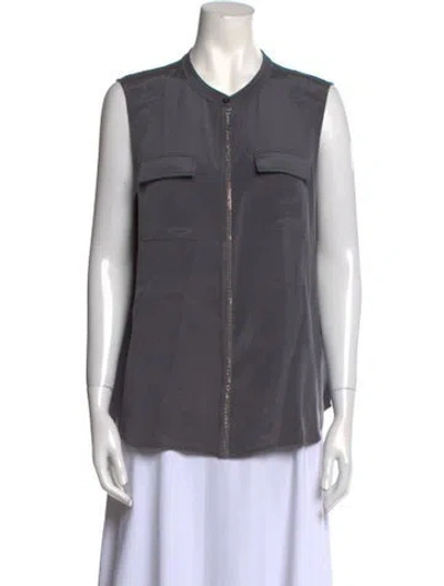 Pre-owned St John Silk Crew Neck Button-up Top In Gray