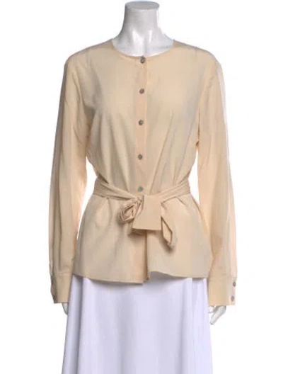 Pre-owned St John Silk Crew Neck Button-up Top In Neutral
