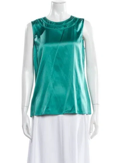 Pre-owned St John Silk Crew Neck Top In Green