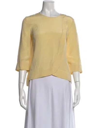Pre-owned St John Silk Crew Neck Top In Yellow
