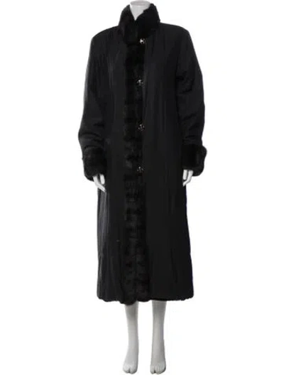 Pre-owned St John Silk Faux Fur Coat In Gray