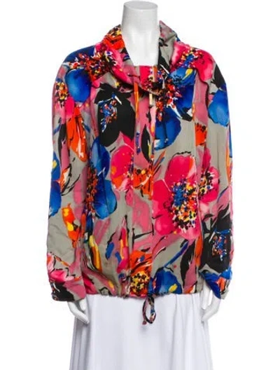 Pre-owned St John Silk Floral Print Blazer In Multi
