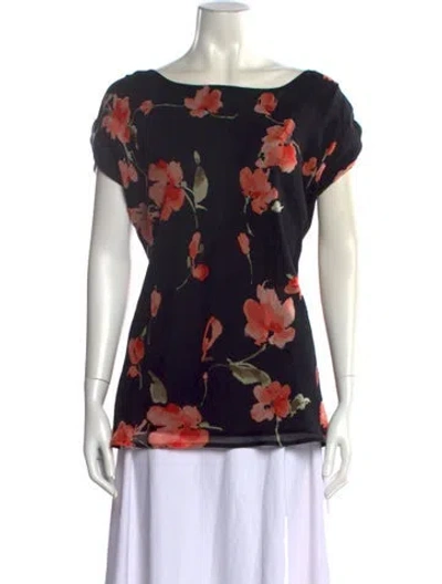 Pre-owned St John Silk Floral Print Blouse In Black