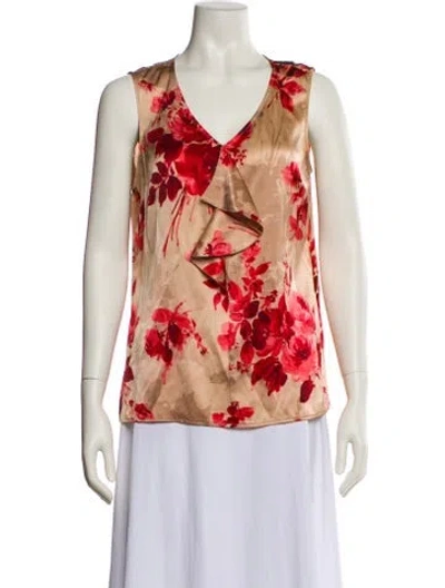 Pre-owned St John Silk Floral Print Blouse In Blue