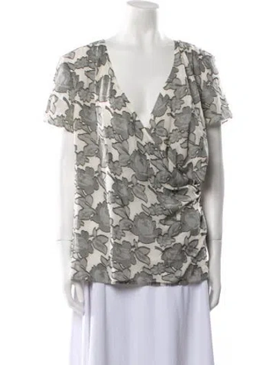 Pre-owned St John Silk Floral Print Blouse In Gray