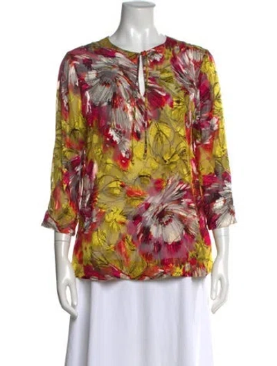 Pre-owned St John Silk Floral Print Blouse In Multi