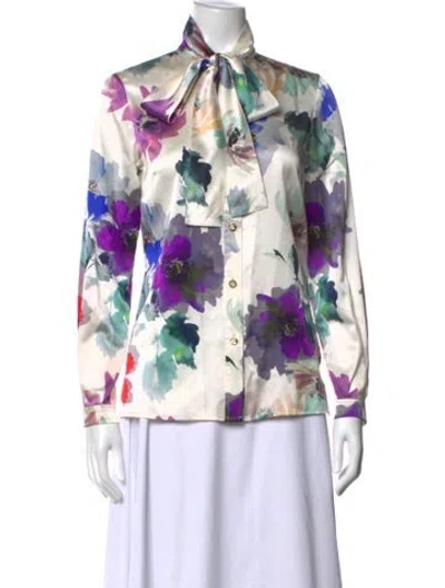 Pre-owned St John Silk Floral Print Blouse In Multi
