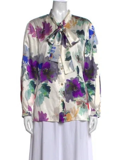 Pre-owned St John Silk Floral Print Blouse In Multicolor