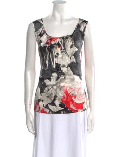 Pre-owned St John Silk Floral Print Blouse In Neutral