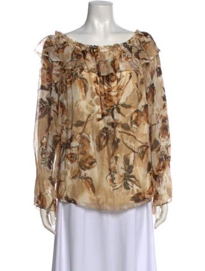 Pre-owned St John Silk Floral Print Blouse In Neutral