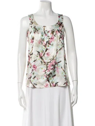 Pre-owned St John Silk Floral Print Blouse In Neutral