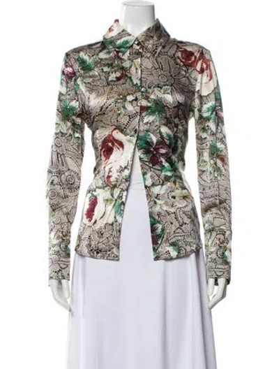 Pre-owned St John Silk Floral Print Blouse In Neutral