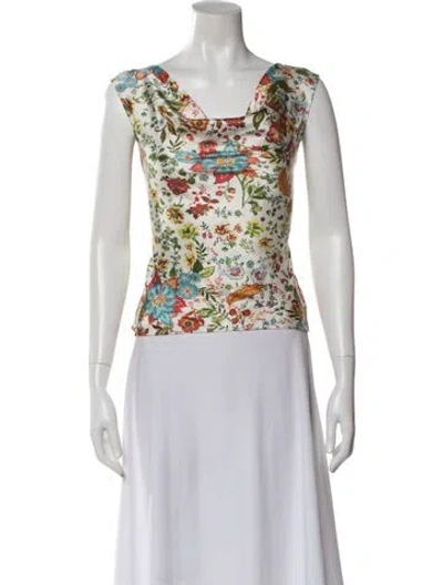 Pre-owned St John Silk Floral Print Blouse In Neutral
