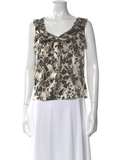 Pre-owned St John Silk Floral Print Blouse In Neutral