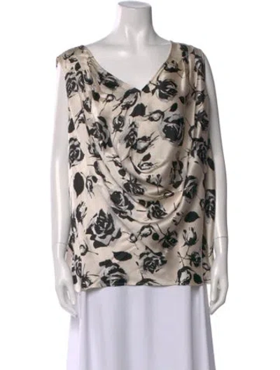 Pre-owned St John Silk Floral Print Blouse In Neutral