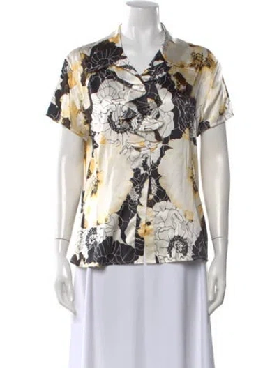 Pre-owned St John Silk Floral Print Blouse In Neutral