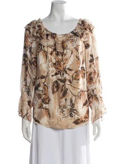 Pre-owned St John Silk Floral Print Blouse In Neutrals