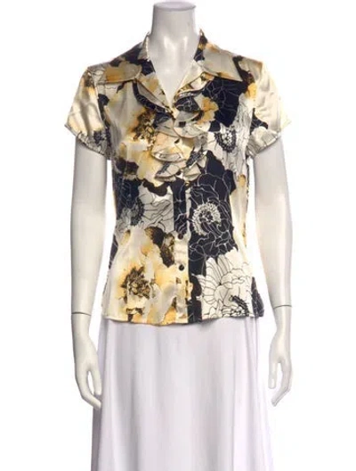 Pre-owned St John Silk Floral Print Blouse In Neutrals