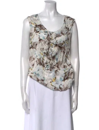 Pre-owned St John Silk Floral Print Blouse In Orange