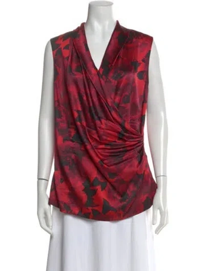 Pre-owned St John Silk Floral Print Blouse In Red