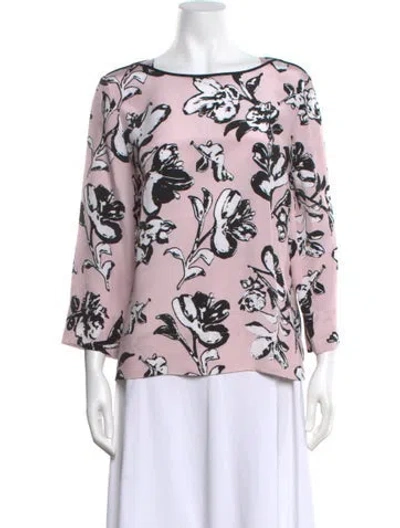 Pre-owned St John Silk Floral Print Blouse W/ Tags In Pink