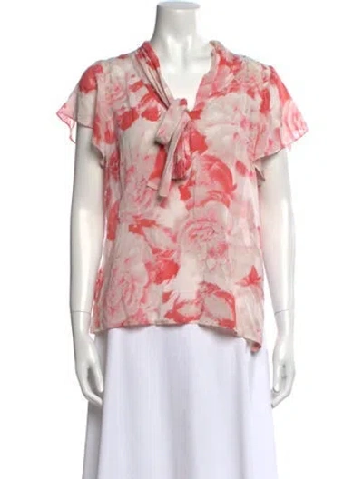 Pre-owned St John Silk Floral Print Blouse In White