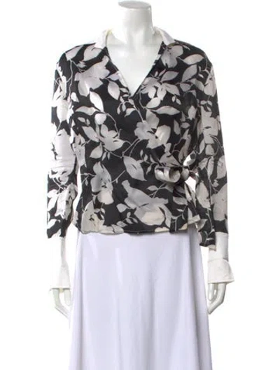 Pre-owned St John Silk Floral Print Blouse In White