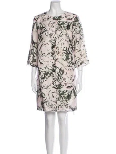 Pre-owned St John Silk Floral Print Coat In Neutral