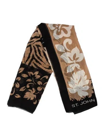 Pre-owned St John Silk Floral Print Scarf In Black