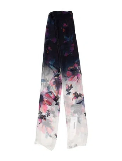 Pre-owned St John Silk Floral Print Scarf In Blue