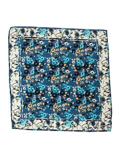 Pre-owned St John Silk Floral Print Scarf In Blue