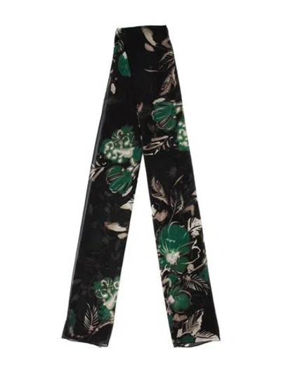 Pre-owned St John Silk Floral Print Scarf In Green
