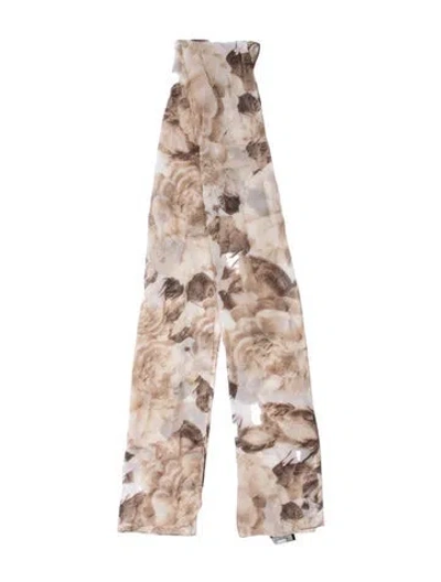 Pre-owned St John Silk Floral Print Scarf In Neutrals