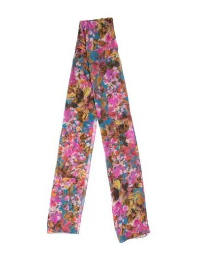 Pre-owned St John Silk Floral Print Scarf In Pink