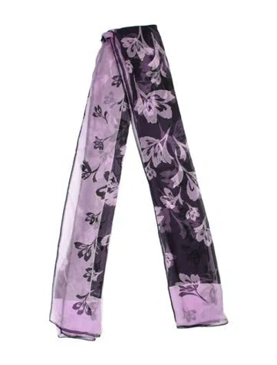 Pre-owned St John Silk Floral Print Scarf In Purple