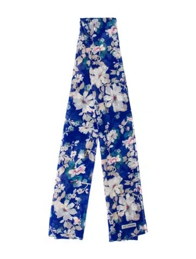 Pre-owned St John Silk Floral Print Scarf W/ Tags In Blue
