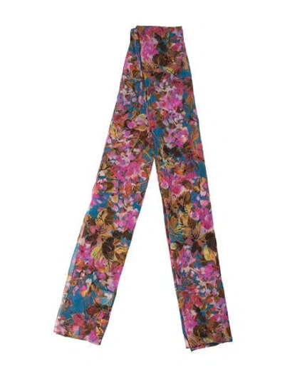 Pre-owned St John Silk Floral Print Scarf W/ Tags In Pink