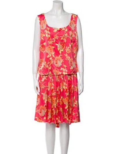Pre-owned St John Silk Floral Print Skirt Set In Pink