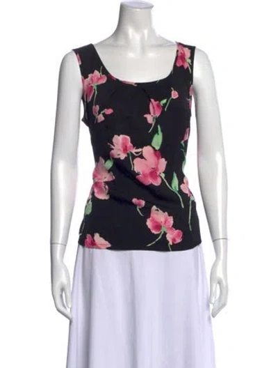 Pre-owned St John Silk Floral Print Top In Black