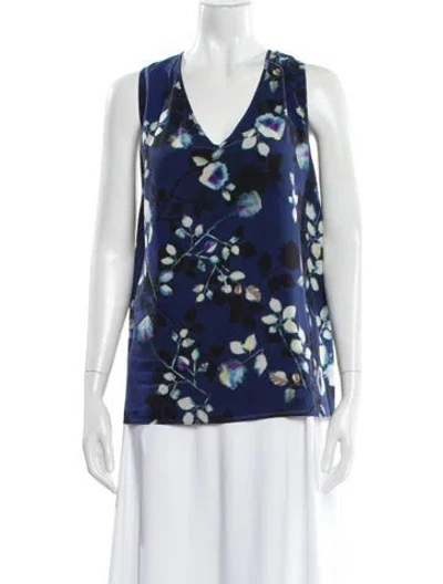 Pre-owned St John Silk Floral Print Top In Blue