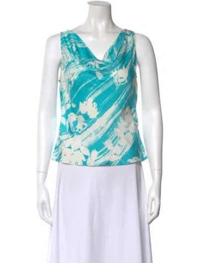Pre-owned St John Silk Floral Print Top In Blue