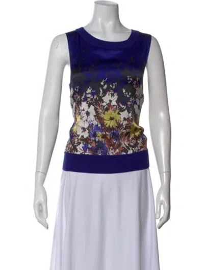 Pre-owned St John Silk Floral Print Top In Blue